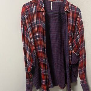 Free People Multicolor Plaid Button Down Shirt